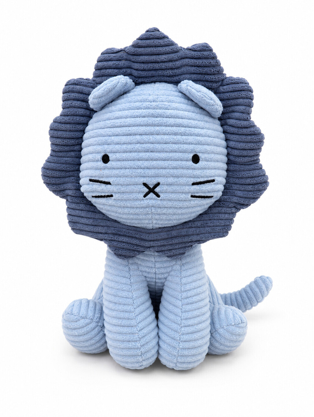 Blue Corduroy Lion Plush Stuffed Animal Ribbed Soft Toy Embroidered Face